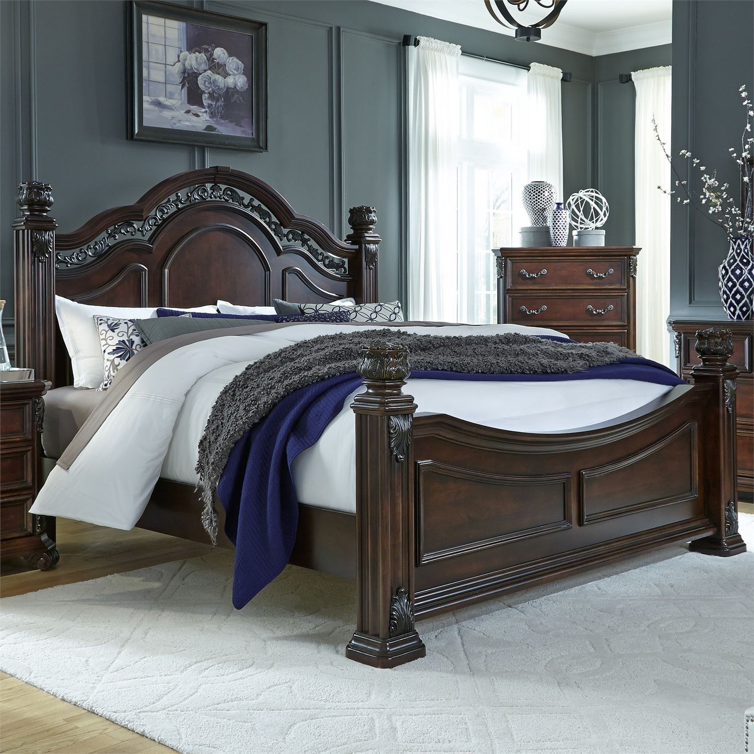 Liberty Furniture Messina Cherry King Poster Bed Standard Furniture